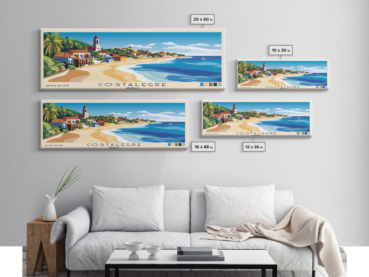 Costalegre, Mexico Panoramic Print, Vacation Gift, Mexico Wall Art, Beach Painting, Beach Decor, Beach Or Lakehouse Art
