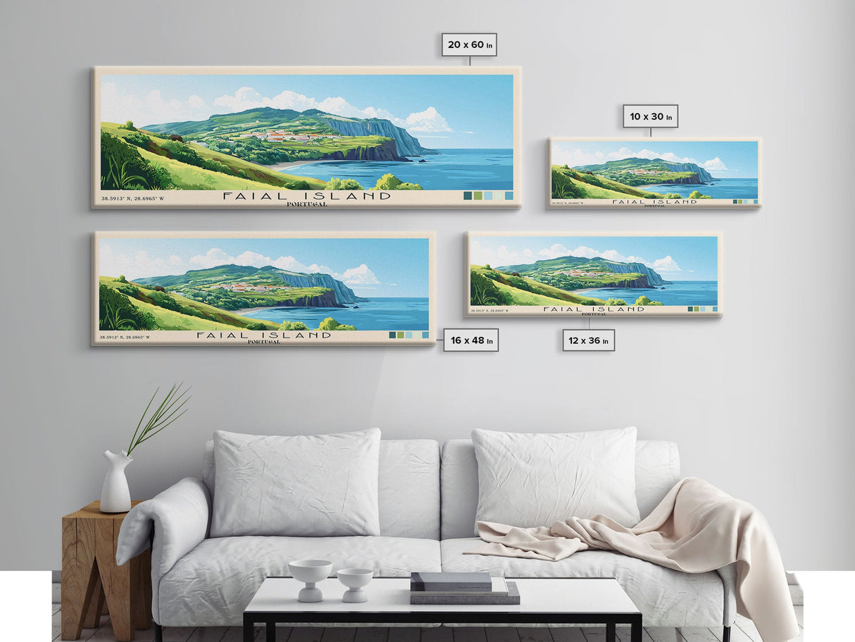 Faial Island, Portugal Panoramic Print, Vacation Gift, Portugal Wall Art, Beach Painting, Beach Decor, Large Wall Art, Wood Frame Art
