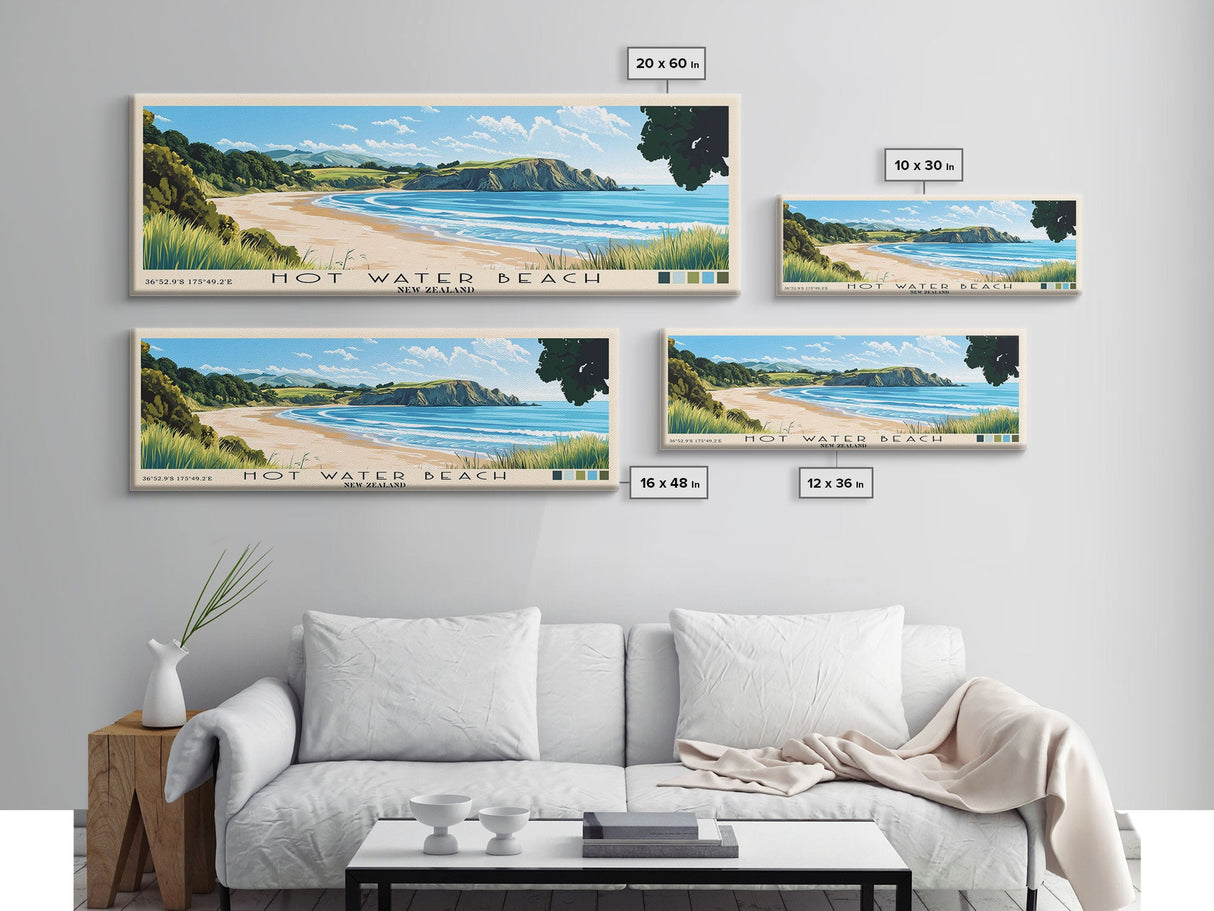 Hot Water Beach, New Zealand Panoramic Print, Vacation Gift, New Zealand Wall Art, Vacation Wall Art, Vacatation Memories, Beach Decor, Beach Or Lakehouse Art