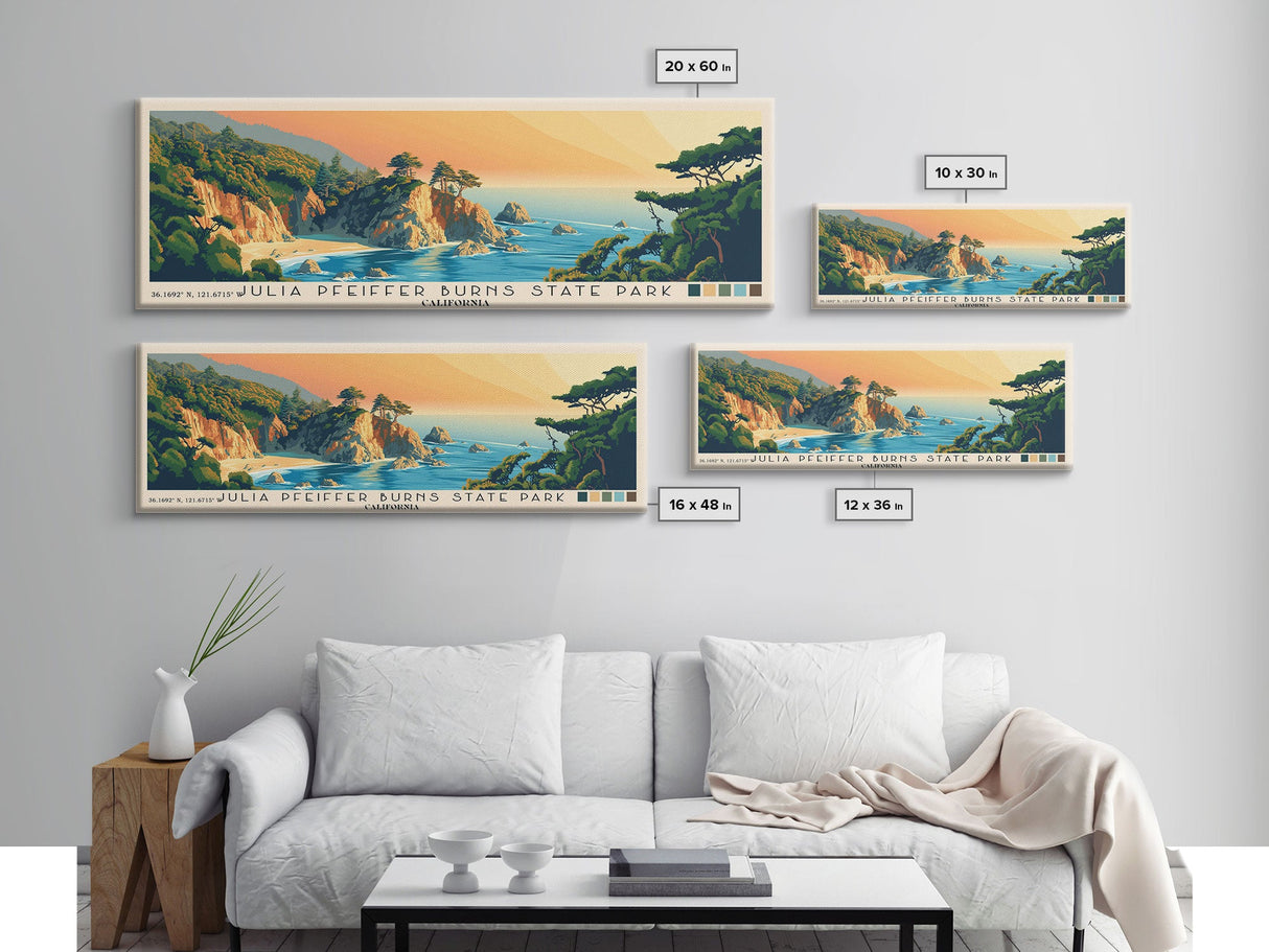 Julia Pfeiffer Burns State Park, California Panoramic Print, Vacation Gift, California Wall Art, Beach Painting, Beach Decor, Large Wall Art, Wood Frame Art