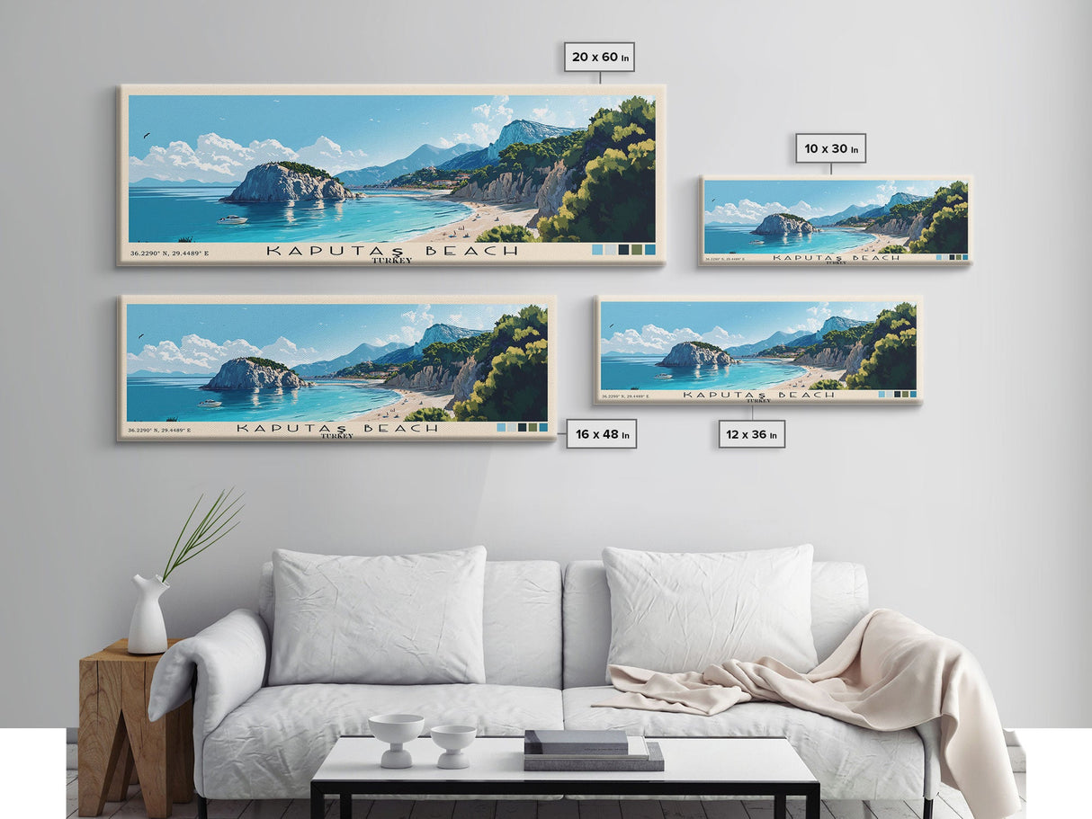Kaputaş Beach, Turkey Panoramic Print, Vacation Gift, Turkey Wall Art, Beach Painting, Beach Decor, Beach Or Lakehouse Art