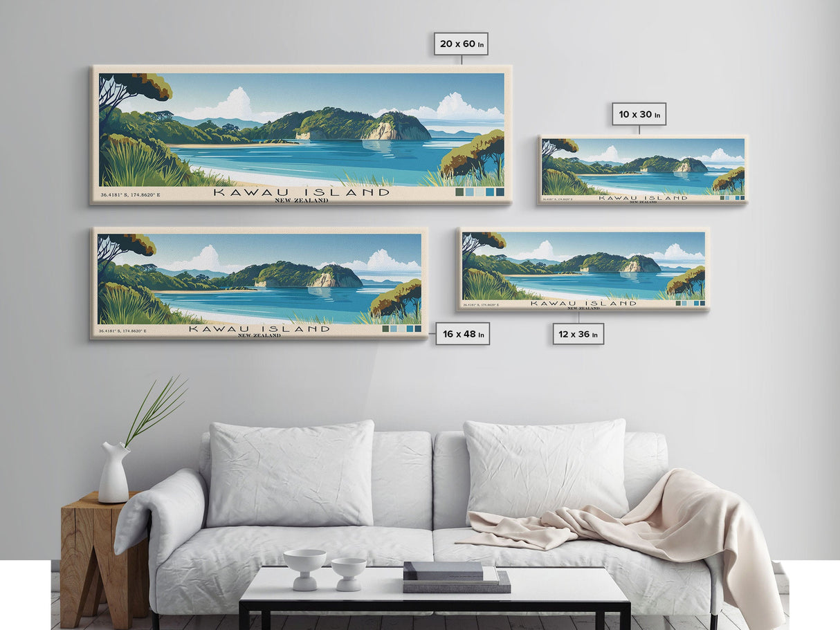 Kawau Island, New Zealand Panoramic Print, Vacation Gift, New Zealand Wall Art, Beach Painting, Beach Decor, Beach Or Lakehouse Art