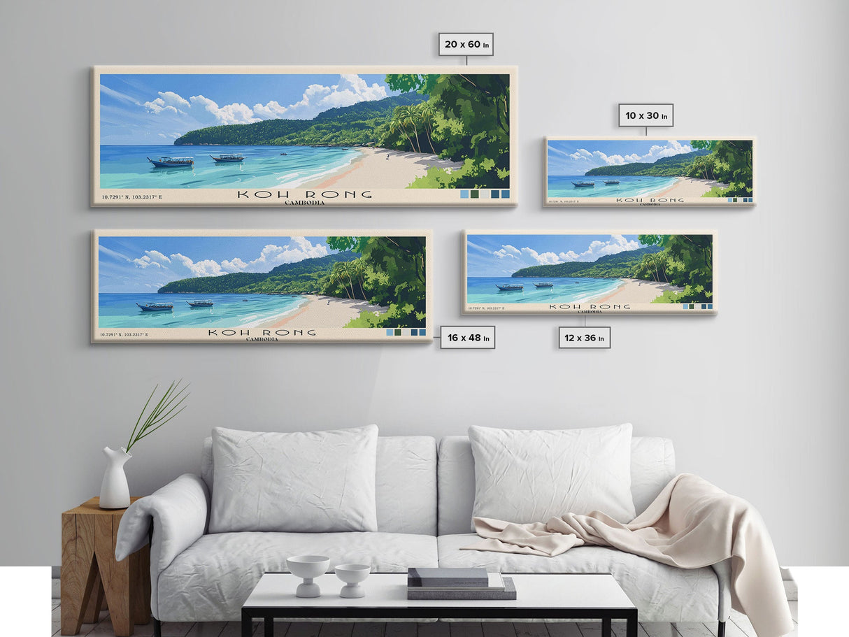 Koh Rong, Cambodia Panoramic Print, Vacation Gift, Cambodia Wall Art, Beach Painting, Beach Decor, Large Wall Art, Wood Frame Art
