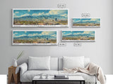 Colorado Springs Colorado Panoramic Watercolor Painting Framed Canvas Print, Travel Poster Art, Mountain Cityscape, Living Room Decor, Wall Art, Office Decoration, Colorado Gift