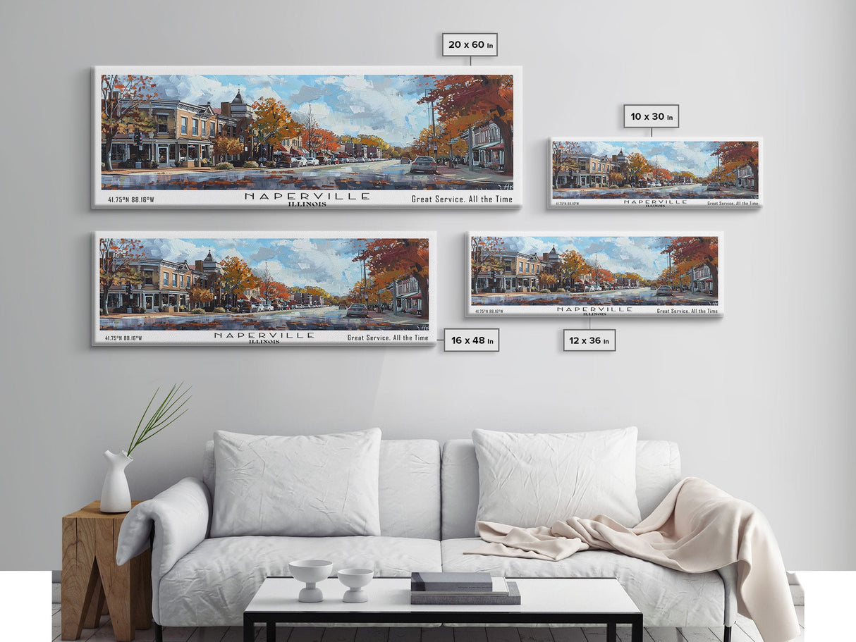 Naperville Illinois Panoramic Framed Canvas Print, Watercolor Cityscape, Office Wall Art, Travel Poster, Living Room Decor, City Art
