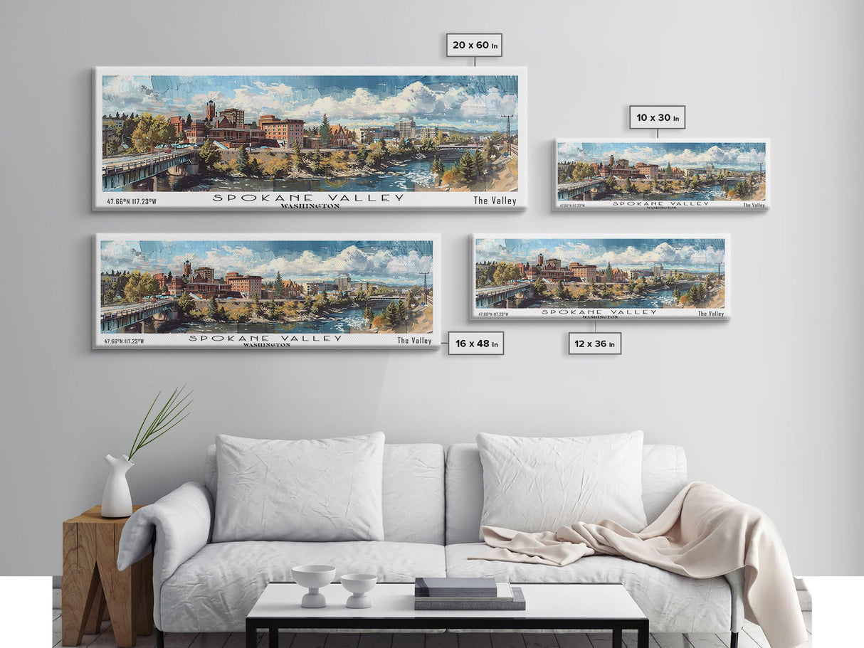 Spokane Valley Washington Travel Poster, Framed Canvas Print, Office Art, Wall Hanging, Travel Gift, Living Room Art, Vintage Style