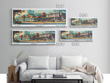 Omaha Nebraska Panoramic Painting, Mid Century Modern Framed Canvas Print, Retro Pop Art Travel Poster, Living Room Art, Home Decor, Office Wall Art, Vintage Style