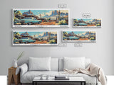 Phoenix Arizona Panoramic Painting, Retro Style Framed Canvas Print, Mid Century Modern Art, Pop Art Travel Poster, Home Office Decor