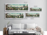 Concord California Panoramic Painting, Mid Century Modern Framed Canvas Print, Retro Pop Art Travel Poster, City Wall Decor, Office Decor