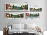 Hillsboro Oregon Panoramic Painting, Mid Century Modern Framed Canvas Print, Retro Pop Art Travel Poster, Office Wall Decor