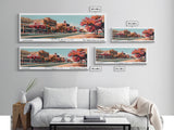 Amarillo Texas Panoramic Painting, Framed Canvas Print, Mid Century Modern Wall Art, Retro Pop Art Travel Poster, Home Decor, City Art