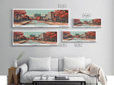 Augusta Georgia Panoramic Painting, Framed Canvas Print, Mid Century Modern Wall Art, Retro Pop Art Travel Poster, Living Room Decor, City Art