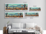 Scottsdale Arizona Panoramic Painting, Mid Century Modern Framed Canvas Print, Retro Pop Art Travel Poster, Cityscape, Home Decor, Office Wall Art