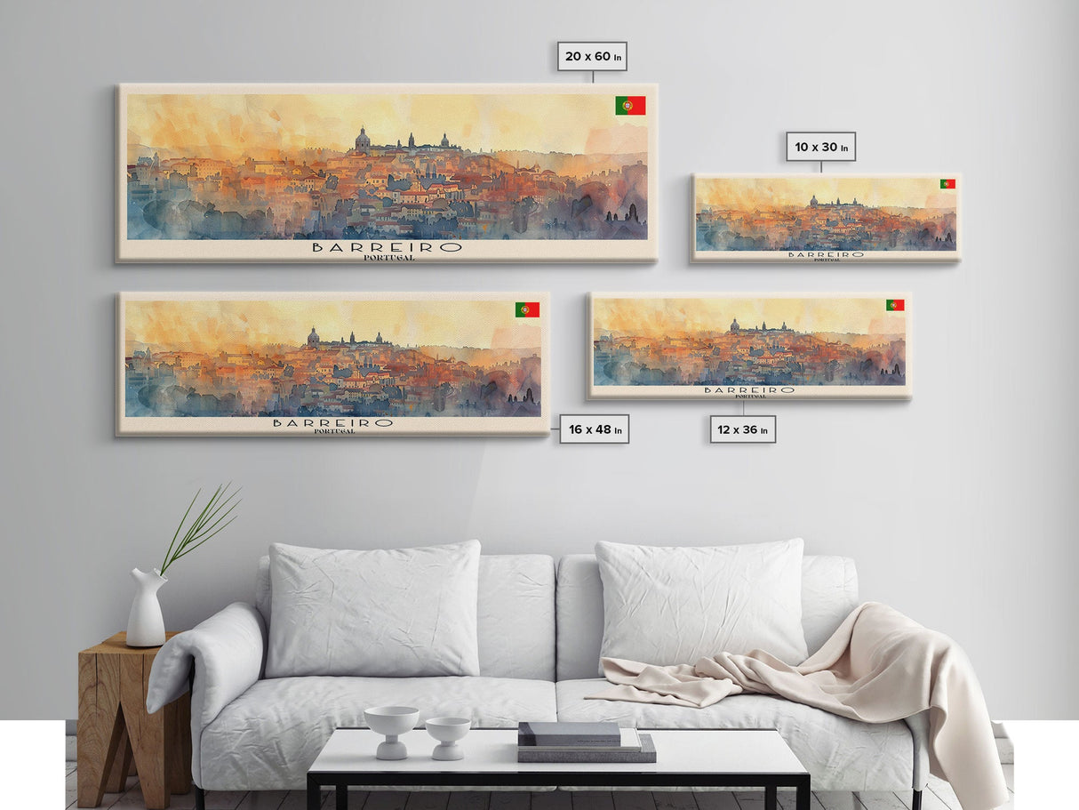 Barreiro Portugal Travel Print Wall Art, Panoramic City Art, Travel Art, Wall Decor, Vacation Gift, Framed Canvas Print Or Metal Art