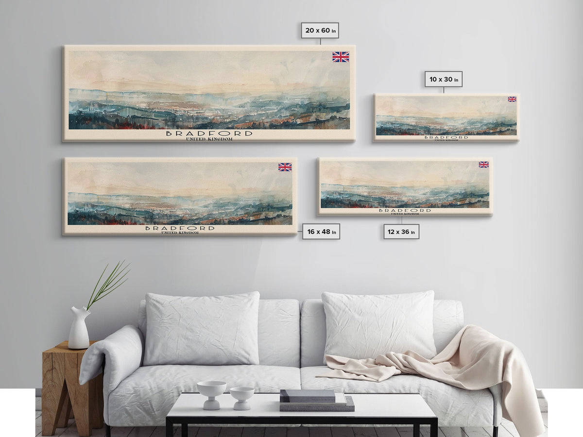 Bradford United Kingdom Travel Print Wall Art, Panoramic City Art, Travel Art, Wall Decor, Vacation Gift, Framed Canvas Print Or Metal Art