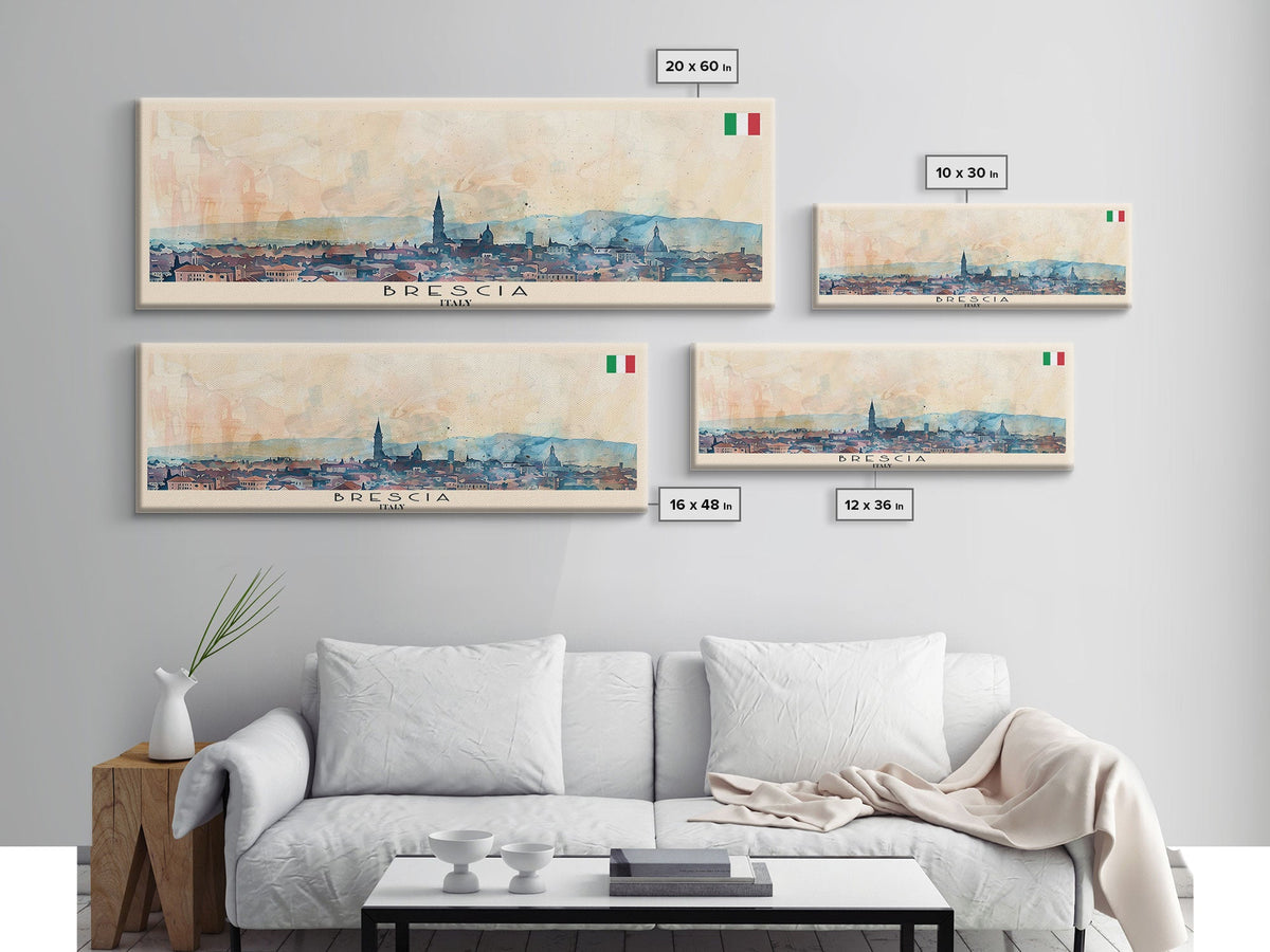 Brescia Italy Travel Print Wall Art, Panoramic City Art, Travel Art, Wall Decor, Vacation Gift, Framed Canvas Print Or Metal Art