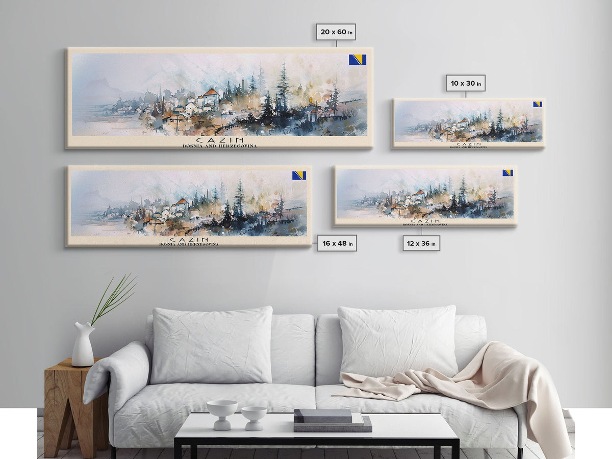 Cazin Bosnia Travel Art, City Art, Framed Canvas Print or Metal Wall Art, Europe Travel Poster, Panoramic Wall Art, Extra Wide Wall Art