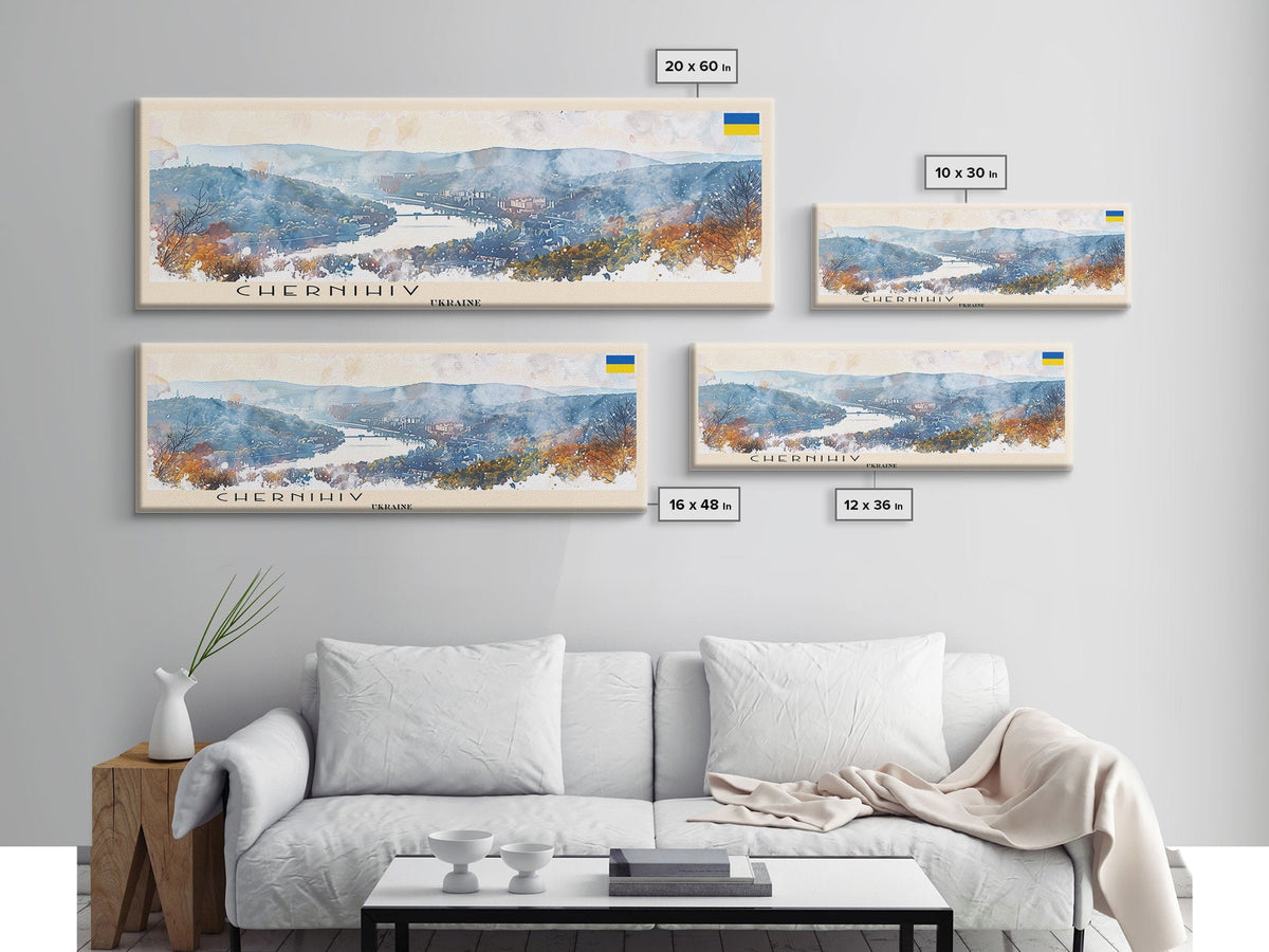 Chernihiv Ukraine Panoramic Travel Poster, Framed Canvas Print or Metal Wall Art, Travel Art, Home Decor, Panoramic Painting, Midcentury Art