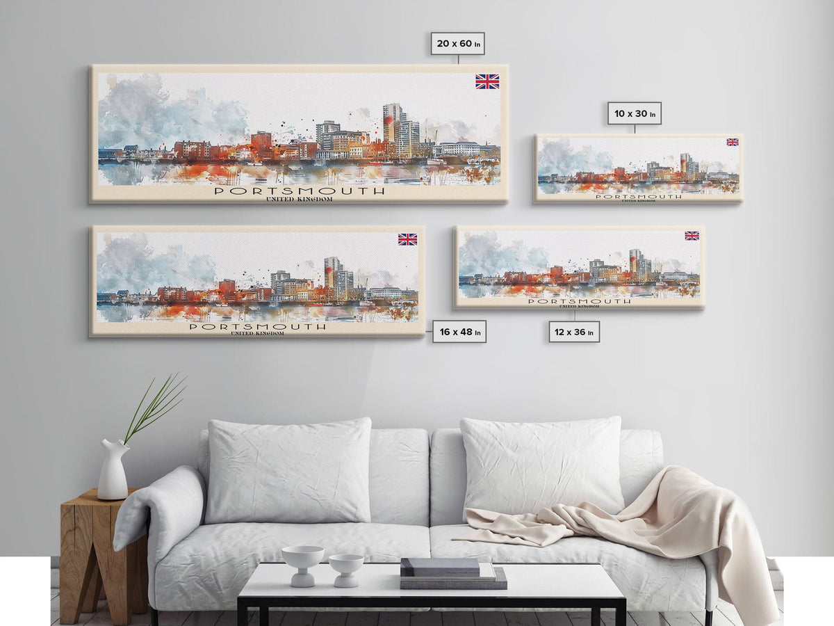 Portsmouth United Kingdom Wall Art, Panoramic Travel Poster, Panoramic Framed Canvas Print, City Wall Art, Wall Hanging Home Decor, Travel Art