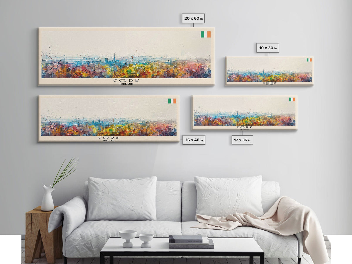 Cork Ireland Panoramic Travel Poster, Framed Canvas Print or Metal Wall Art, Travel Art, Home Decor, Panoramic Painting, Midcentury Art