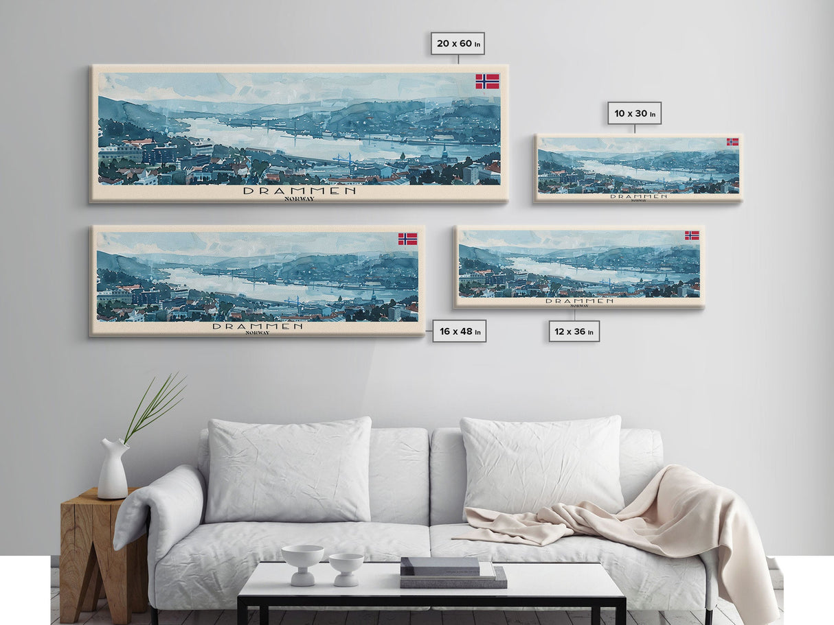 Drammen Norway Travel Print Wall Art, Panoramic City Art, Travel Art, Wall Decor, Vacation Gift, Framed Canvas Print Or Metal Art