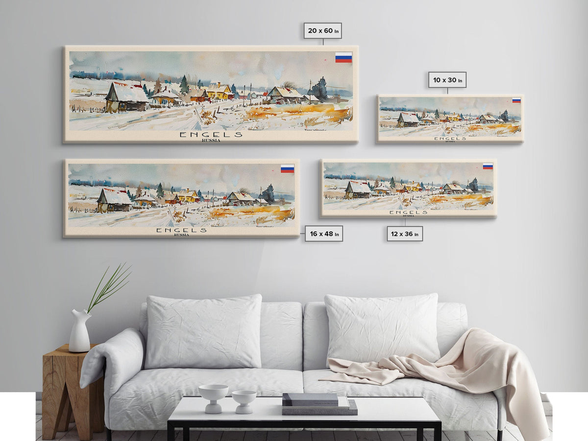 Engels Russia Panoramic Travel Poster, Framed Canvas Print or Metal Wall Art, Travel Art, Home Decor, Panoramic Painting, Midcentury Art