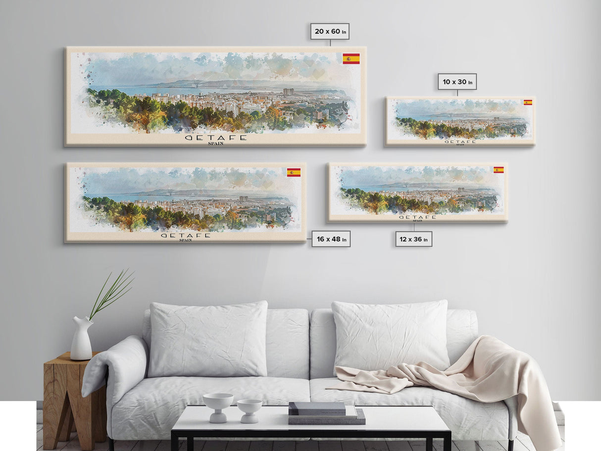 Getafe Spain Panoramic Travel Poster, Framed Canvas Print or Metal Wall Art, Travel Art, Home Decor, Panoramic Painting, Midcentury Art