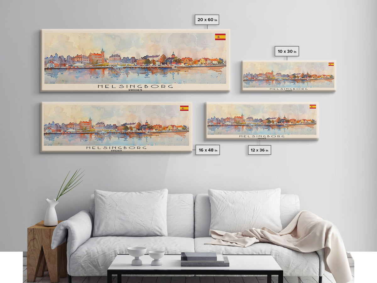 Helsingborg Sweden Travel Print Wall Art, Panoramic City Art, Travel Art, Wall Decor, Vacation Gift, Framed Canvas Print Or Metal Art