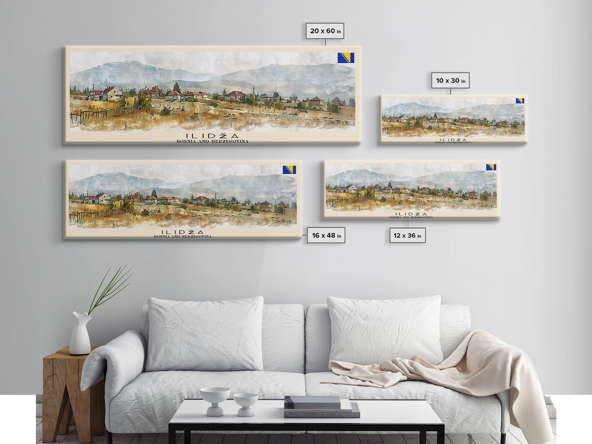 Ilida Bosnia Travel Art, City Art, Framed Canvas Print or Metal Wall Art, Europe Travel Poster, Panoramic Wall Art, Extra Wide Wall Art
