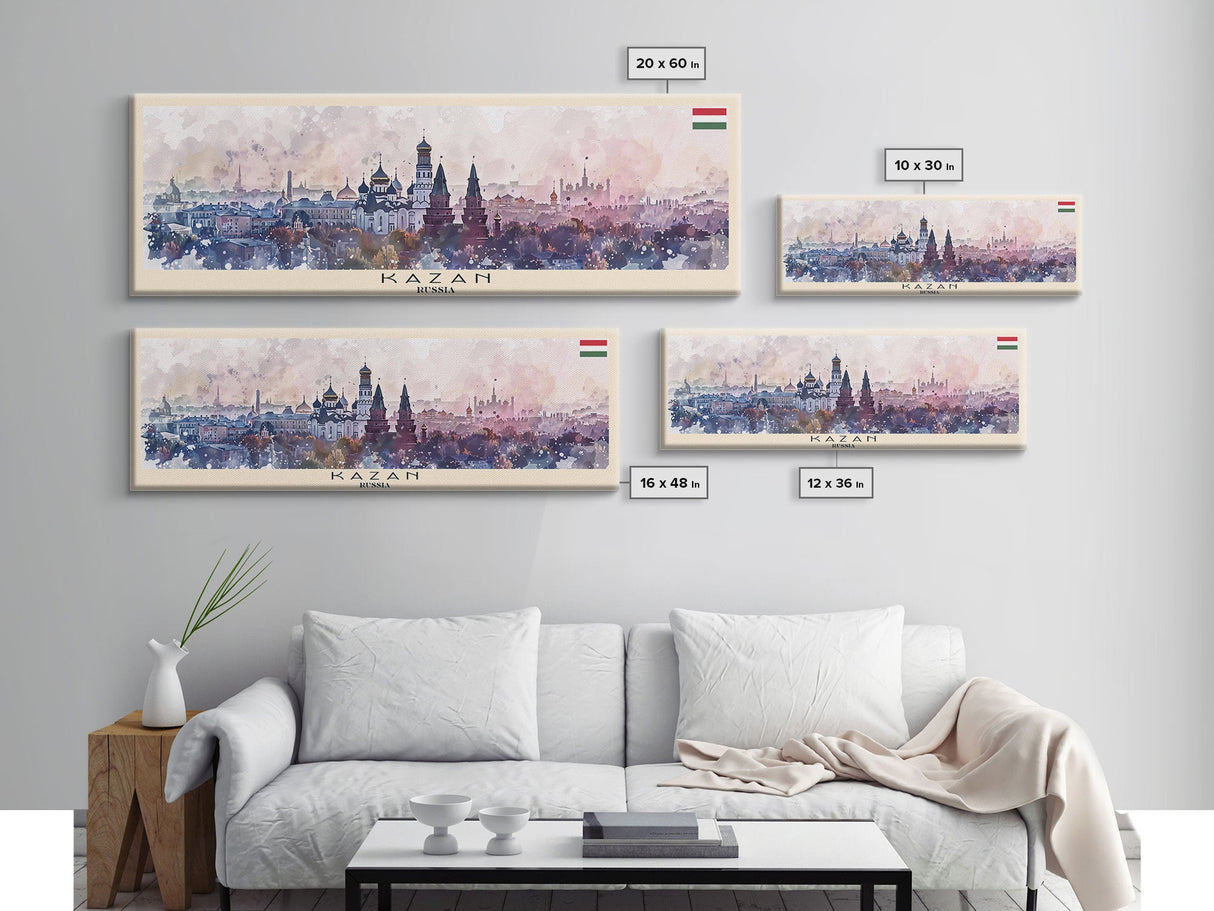 Kazan Russia Panoramic Travel Poster, Framed Canvas Print or Metal Wall Art, Travel Art, Home Decor, Panoramic Painting, Midcentury Art