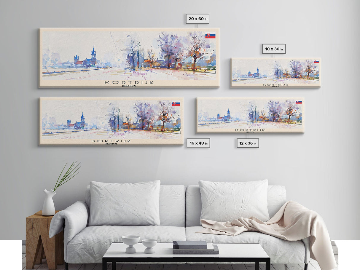 Kortrijk Belgium Travel Print Wall Art, Panoramic City Art, Travel Art, Wall Decor, Vacation Gift, Framed Canvas Print Or Metal Art