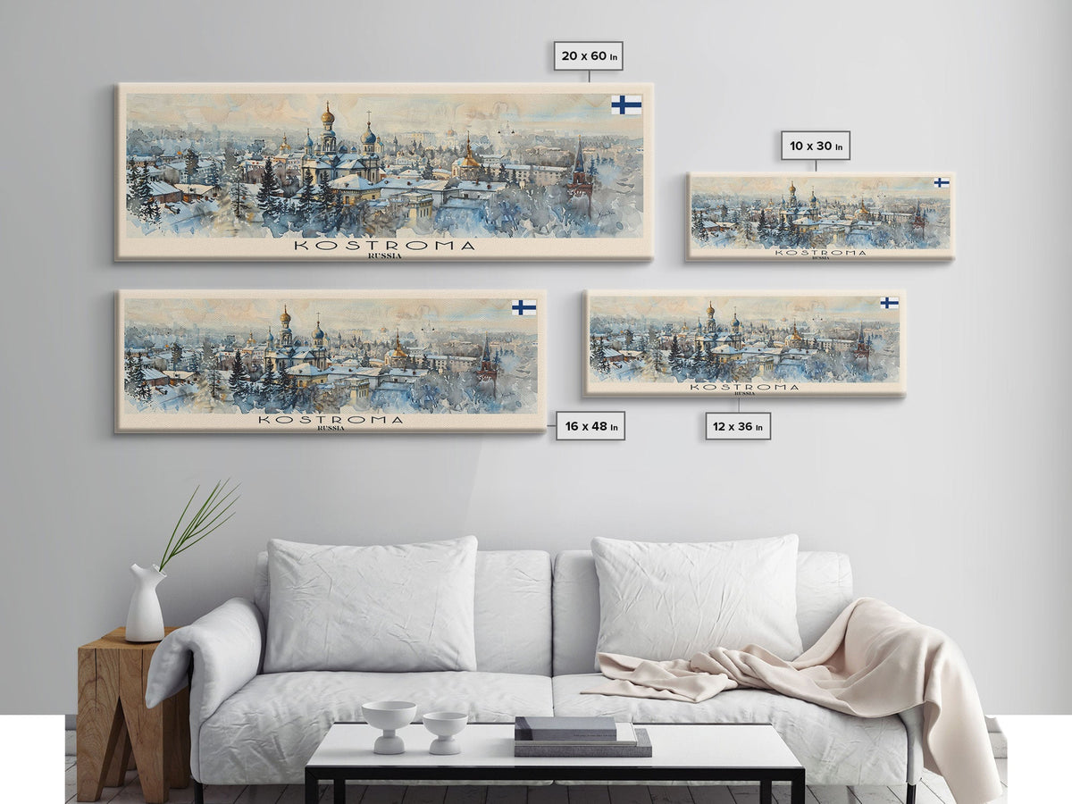Kostroma Russia Panoramic Travel Poster, Framed Canvas Print or Metal Wall Art, Travel Art, Home Decor, Panoramic Painting, Midcentury Art