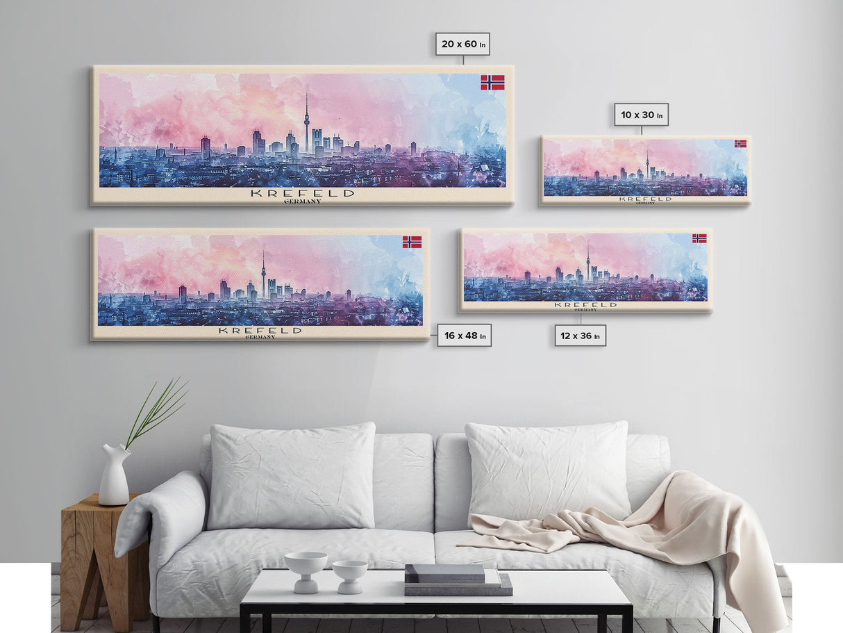 Krefeld Germany Panoramic Travel Poster, Framed Canvas Print or Metal Wall Art, Travel Art, Home Decor, Panoramic Painting, Midcentury Art