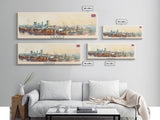 Leeds United Kingdom Panoramic Travel Poster, Framed Canvas Print or Metal Wall Art, Travel Art, Home Decor, Panoramic Painting, Midcentury Art