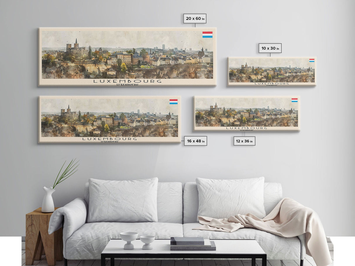 Luxembourg Luxembourg Panoramic Travel Poster, Framed Canvas Print or Metal Wall Art, Travel Art, Home Decor, Panoramic Painting, Midcentury Art