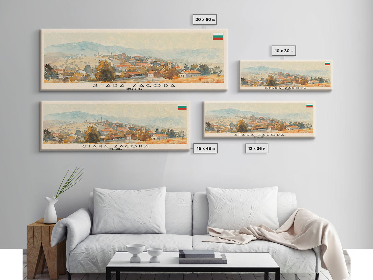 Stara Zagora Bulgaria Wall Art, Panoramic Travel Poster, Panoramic Framed Canvas Print, City Wall Art, Wall Hanging Home Decor, Travel Art