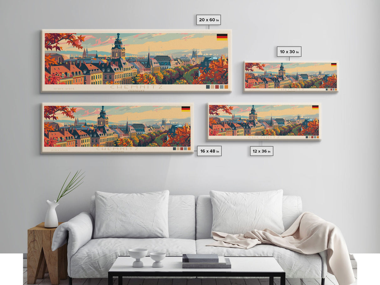 Chemnitz Germany Wall Art, Panoramic Travel Poster, Panoramic Framed Canvas Print, City Wall Art, Wall Hanging Home Decor, Travel Art