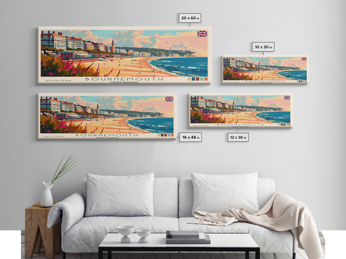 Bournemouth United Kingdom Wall Art, Panoramic Travel Poster, Panoramic Framed Canvas Print, City Wall Art, Wall Hanging Home Decor, Travel Art