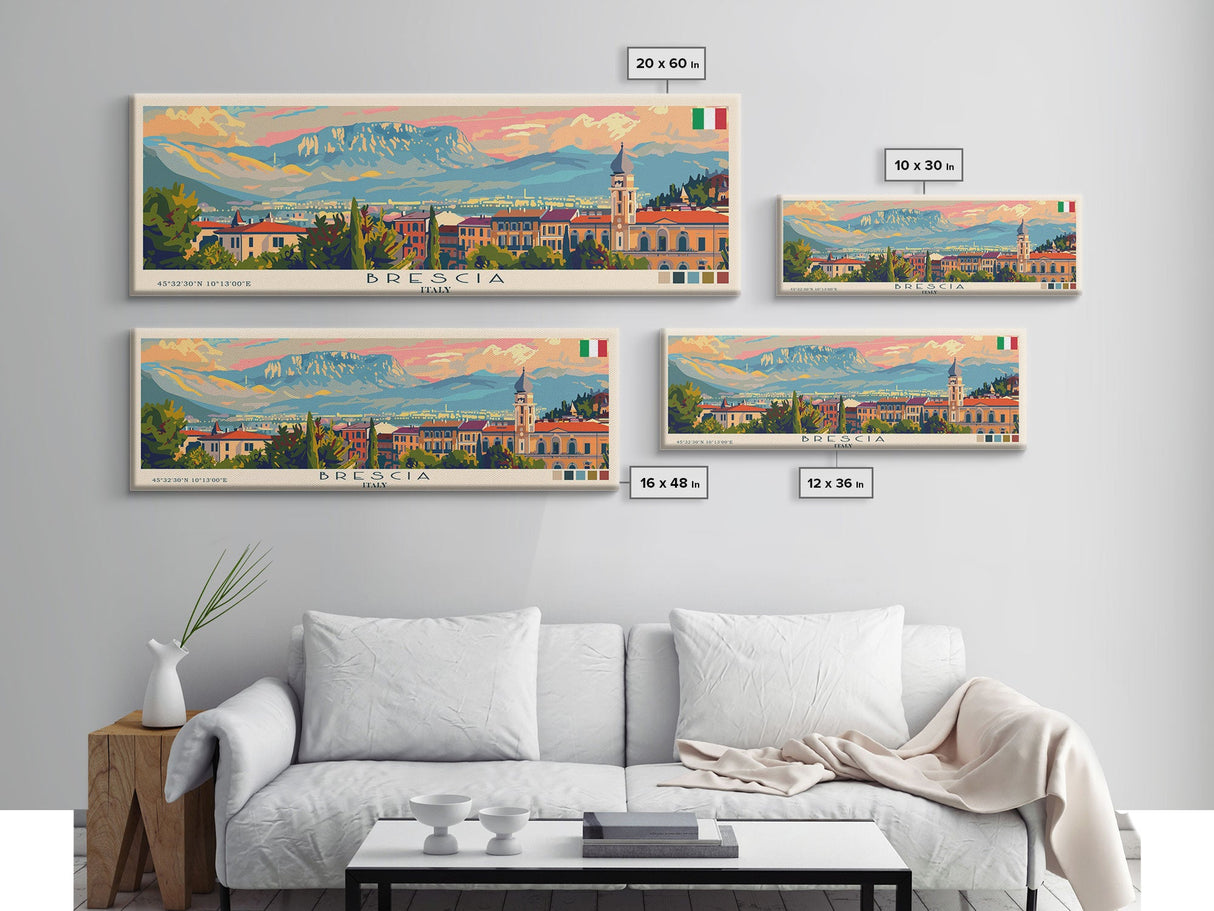 Brescia Italy Travel Print Wall Art, Panoramic City Art, Travel Art, Wall Decor, Vacation Gift, Framed Canvas Print Or Metal Art