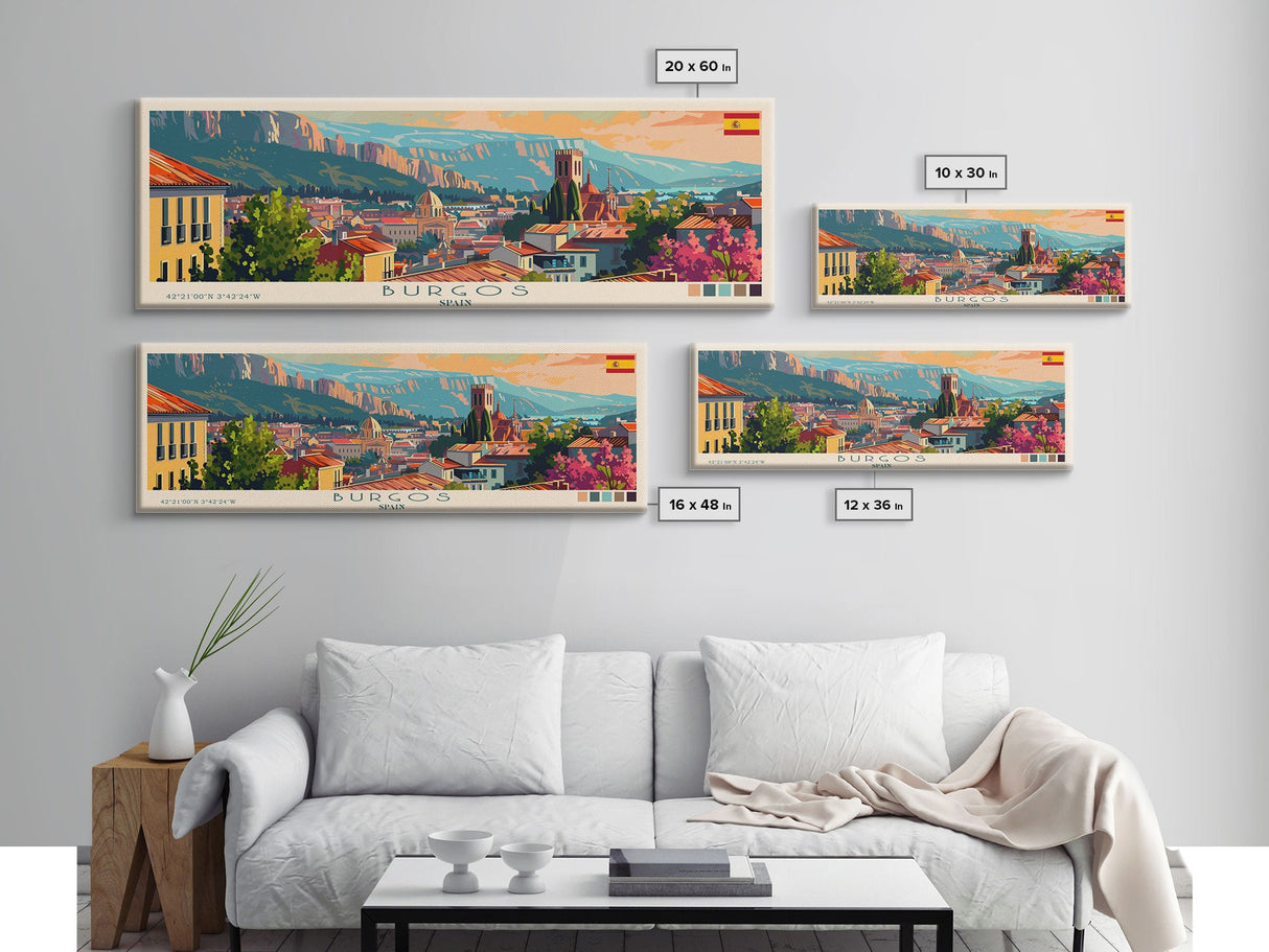 Burgos Spain Wall Art, Panoramic Travel Poster, Panoramic Framed Canvas Print, City Wall Art, Wall Hanging Home Decor, Travel Art