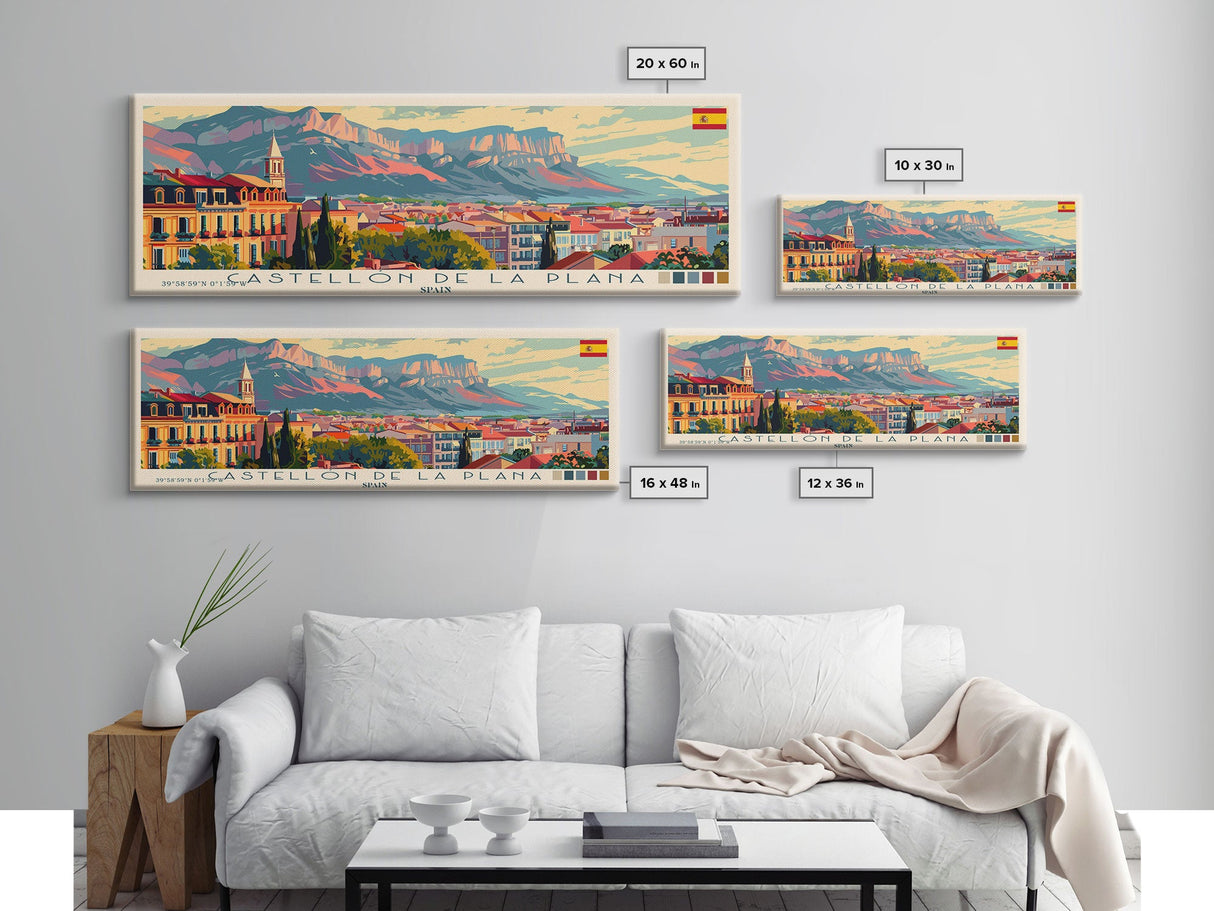 Castellon de la Plana Spain Wall Art, Panoramic Travel Poster, Panoramic Framed Canvas Print, City Wall Art, Wall Hanging Home Decor, Travel Art