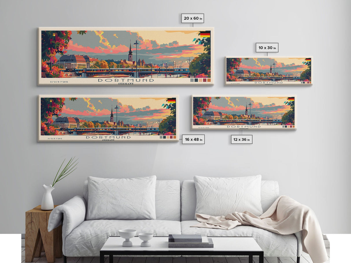 Dortmund Germany Wall Art, Panoramic Travel Poster, Panoramic Framed Canvas Print, City Wall Art, Wall Hanging Home Decor, Travel Art