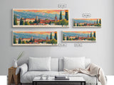 Granada Spain Panoramic Travel Poster, Framed Canvas Print or Metal Wall Art, Travel Art, Home Decor, Panoramic Painting, Midcentury Art