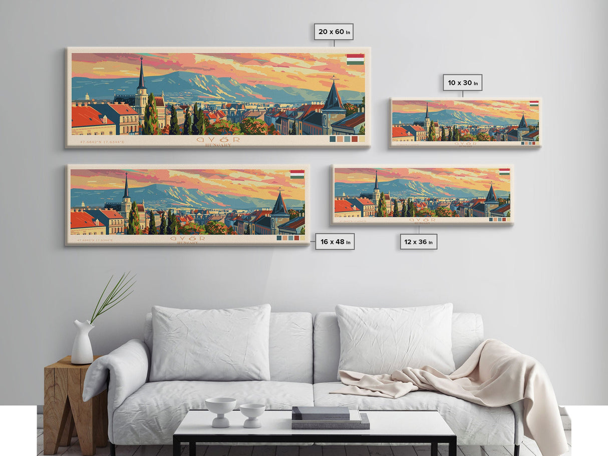 Gyor Hungary Wall Art, Panoramic Travel Poster, Panoramic Framed Canvas Print, City Wall Art, Wall Hanging Home Decor, Travel Art