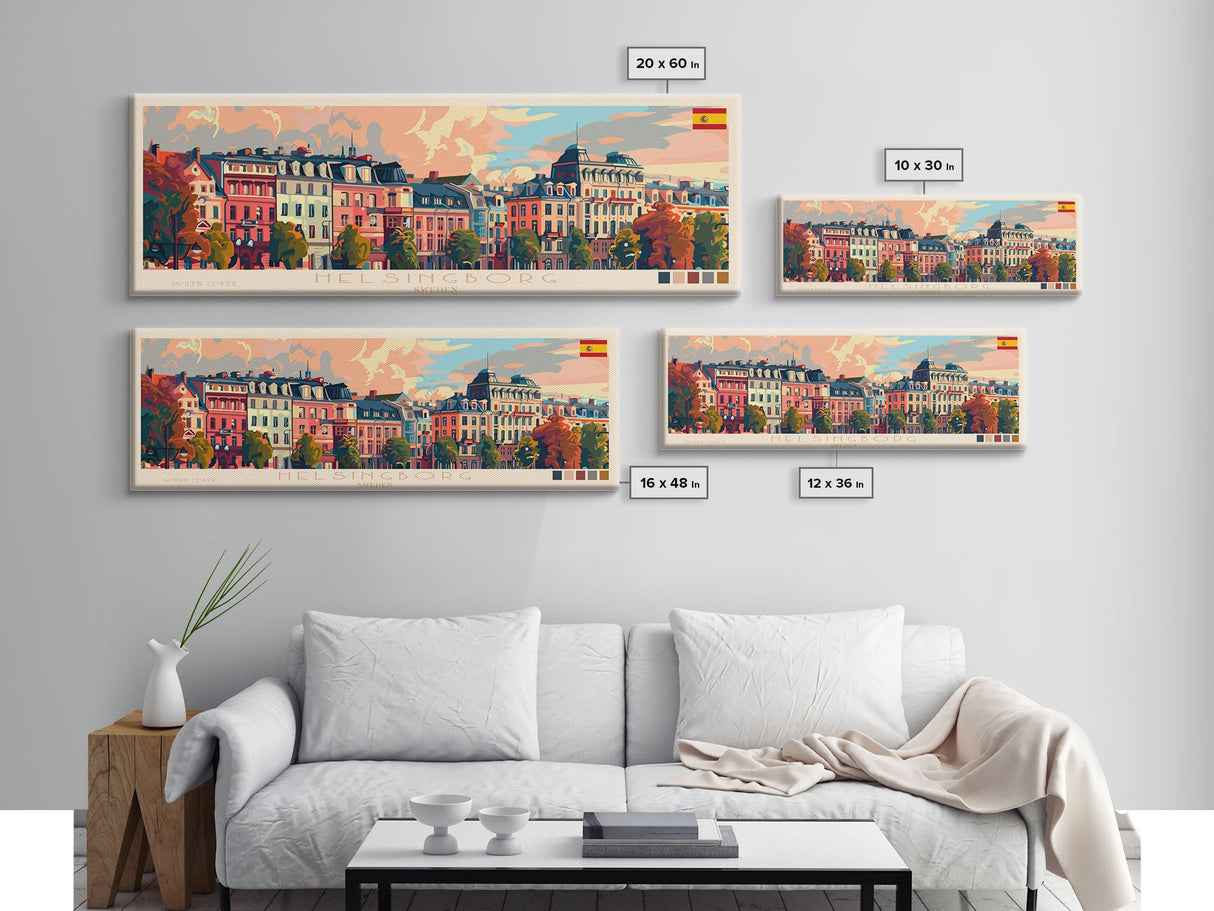 Helsingborg Sweden Travel Print Wall Art, Panoramic City Art, Travel Art, Wall Decor, Vacation Gift, Framed Canvas Print Or Metal Art