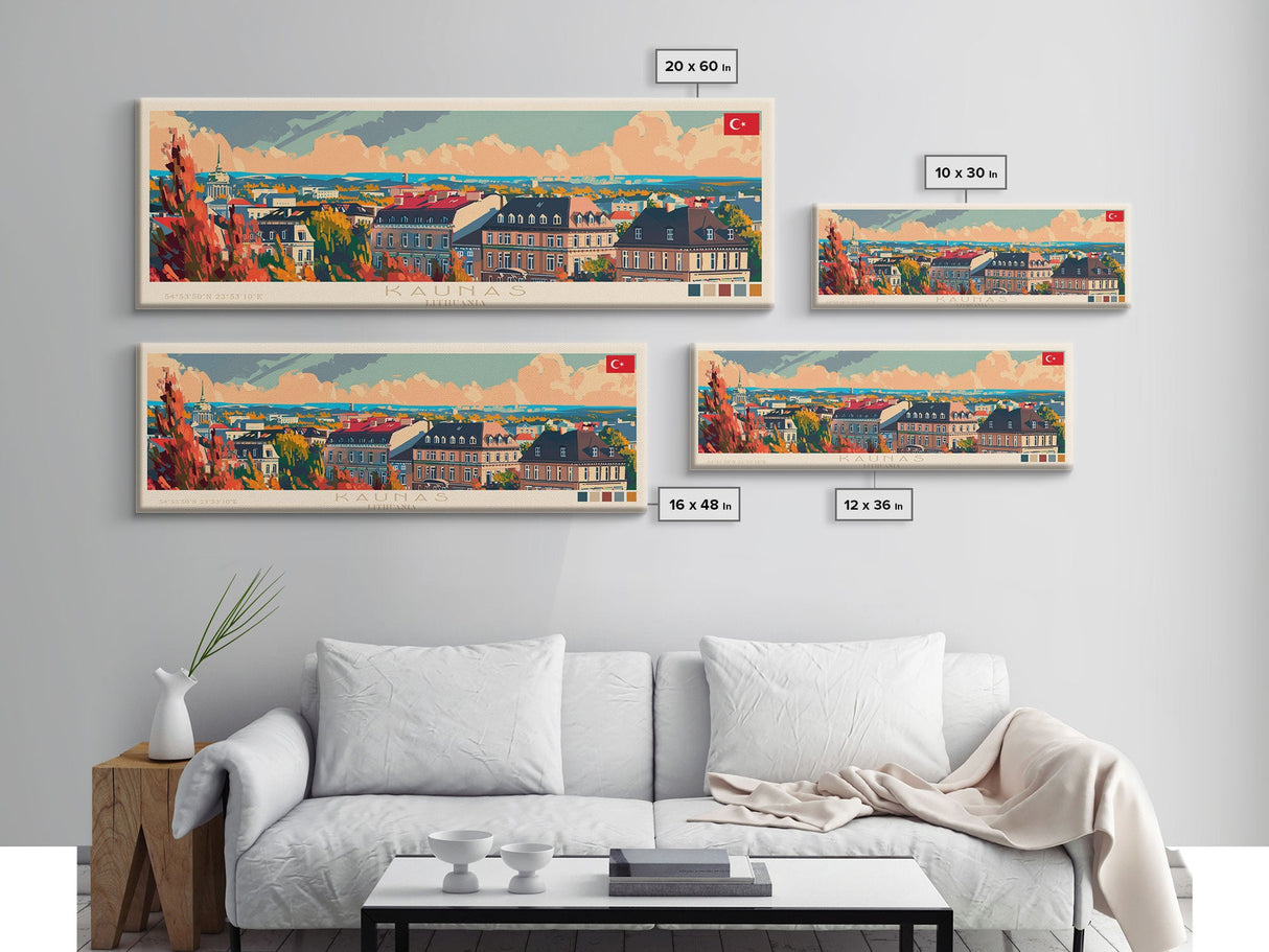 Kaunas Lithuania Travel Print Wall Art, Panoramic City Art, Travel Art, Wall Decor, Vacation Gift, Framed Canvas Print Or Metal Art