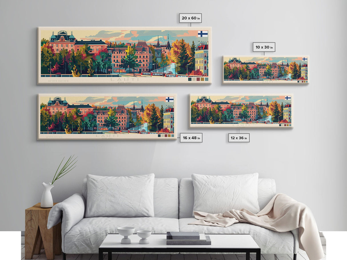 Lahti Finland Panoramic Travel Poster, Framed Canvas Print or Metal Wall Art, Travel Art, Home Decor, Panoramic Painting, Midcentury Art