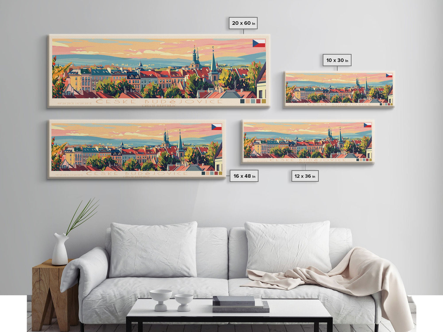 Ceske Budejovice Czech Wall Art, Panoramic Travel Poster, Panoramic Framed Canvas Print, City Wall Art, Wall Hanging Home Decor, Travel Art