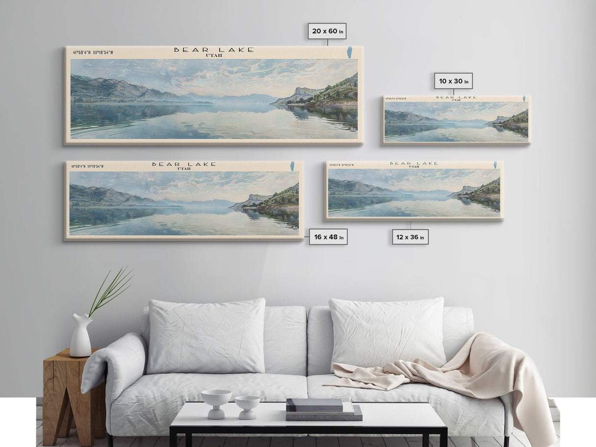 Bear Lake Panoramic Framed Canvas Print, Lake House Decor, Scenic View, Travel Poster, Minimalist Art, Home Decoration