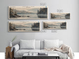 Cedar Lake Framed Canvas Print, Panoramic Lake House Decor, Wide Wall Art, Travel Poster, Rustic Lake Painting, Nature Art